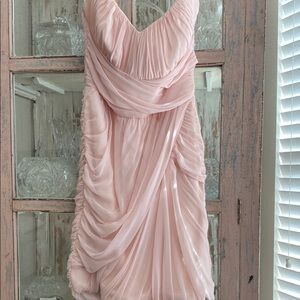 Blush Pink Maxi Asymmetrical Pleated Ruched Gown